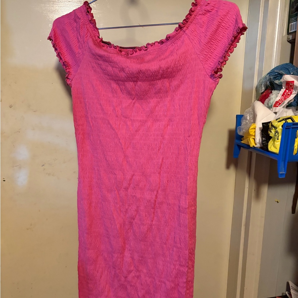 Women's Pink Ribbed Short-Sleeve Dress